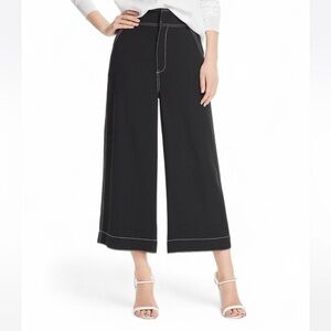 Joie Tabea Black Wide-Leg Pants with White Stitching